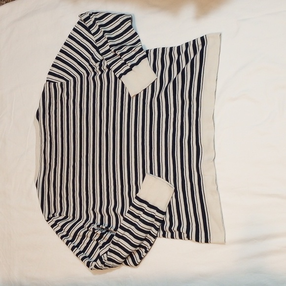 J Crew Mens T-shirt Sz L Long Sleeve Striped Blue Cream Fall Winter Basic Cotton - Picture 2 of 8